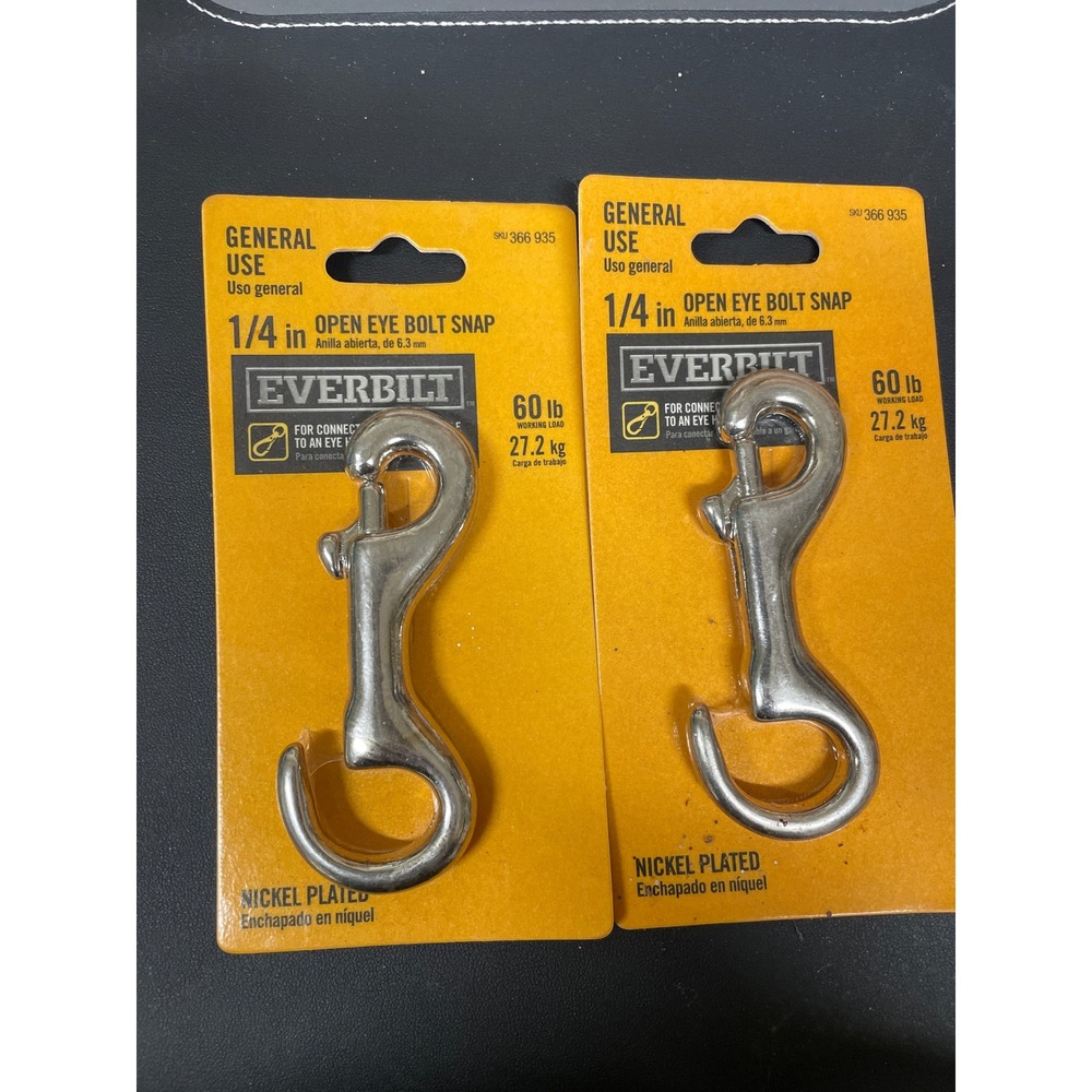 2 Pk Everbuilt 1/4 in Open Eye Bolt Snap Nickel Plated 60 lb Working Load 366935